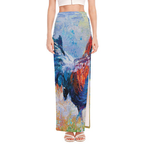 Rooster Painting Print High Slit Maxi Skirt