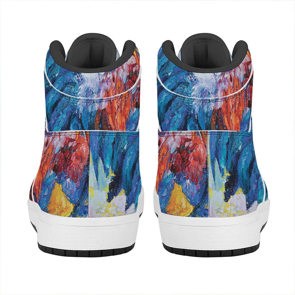 Rooster Painting Print High Top Leather Sneakers