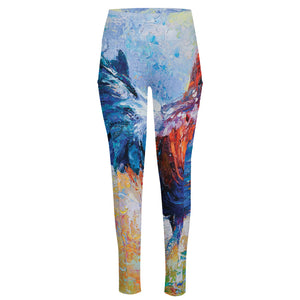 Rooster Painting Print High-Waisted Pocket Leggings