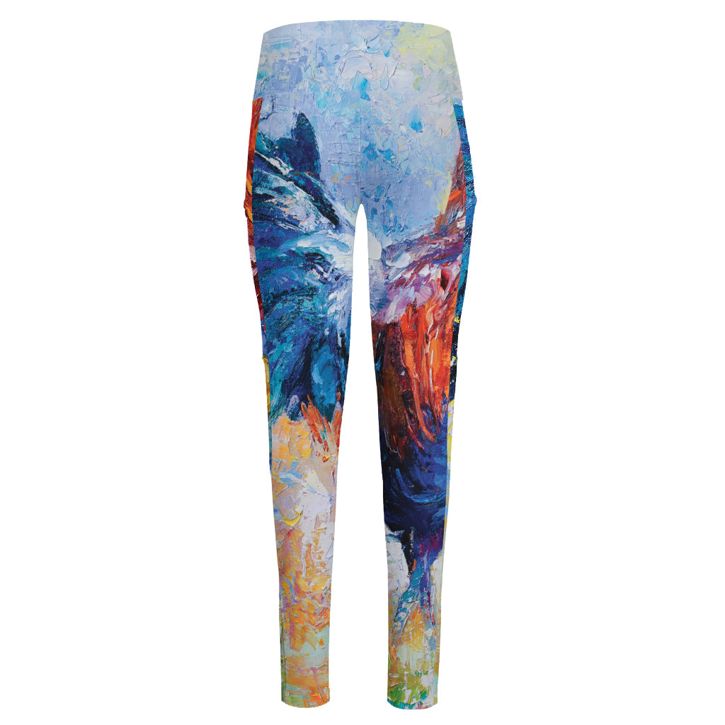 Rooster Painting Print High-Waisted Pocket Leggings