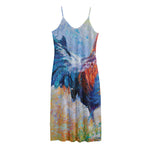 Rooster Painting Print Jersey Midi Cami Dress