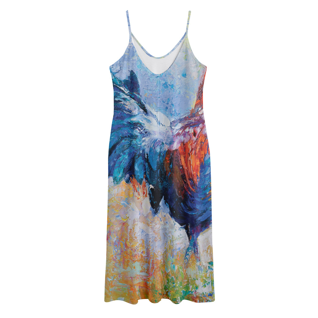 Rooster Painting Print Jersey Midi Cami Dress