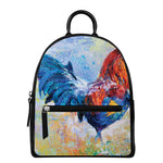 Rooster Painting Print Leather Backpack