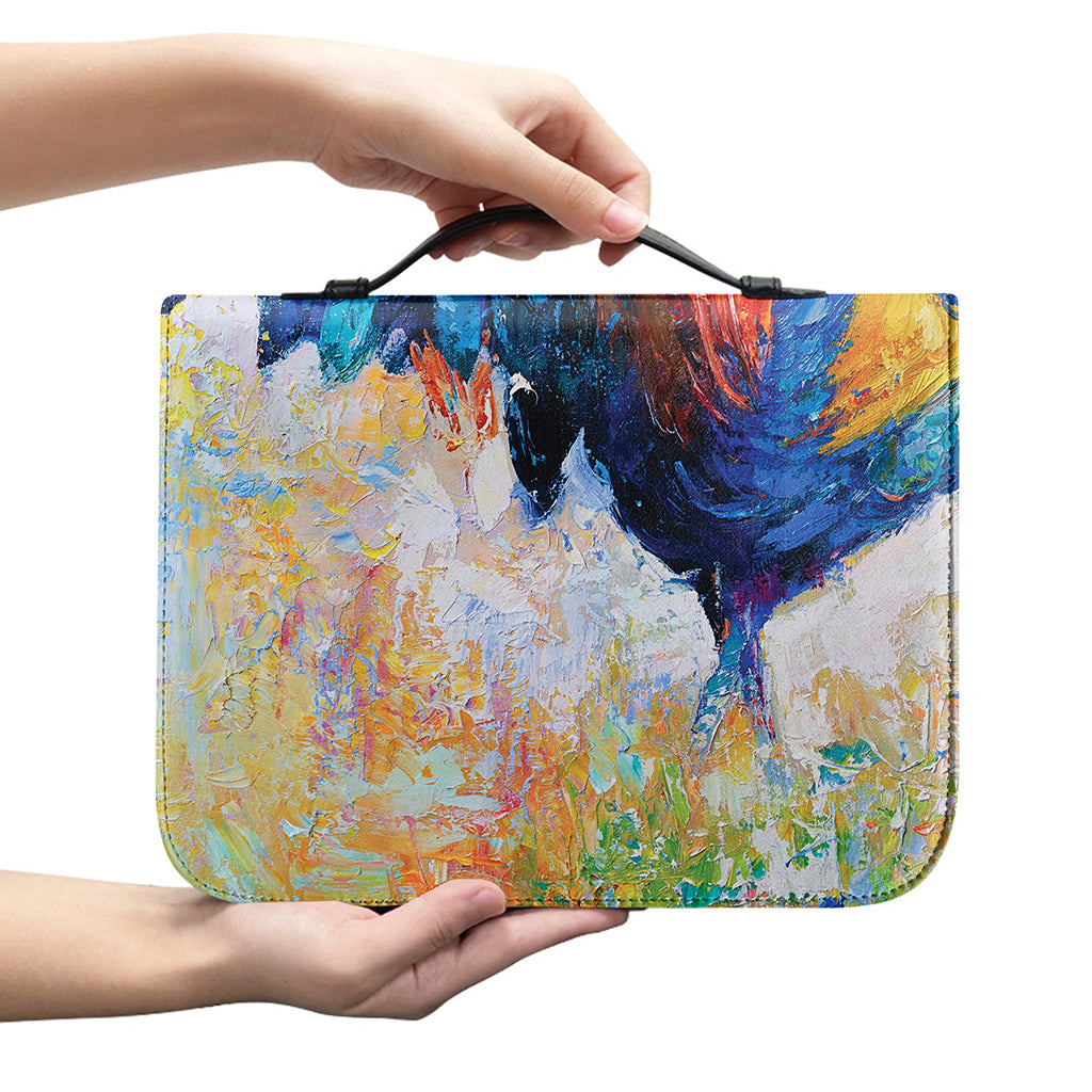 Rooster Painting Print Leather Bible Cover
