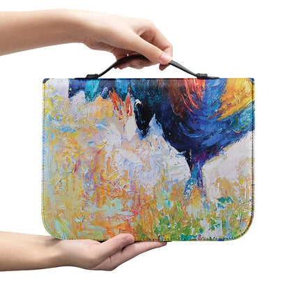 Rooster Painting Print Leather Bible Cover