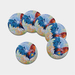 Rooster Painting Print Leather Coaster Set