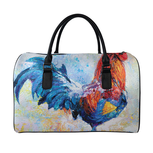 Rooster Painting Print Leather Duffle Bag