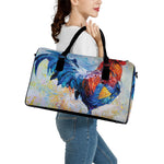 Rooster Painting Print Leather Duffle Bag