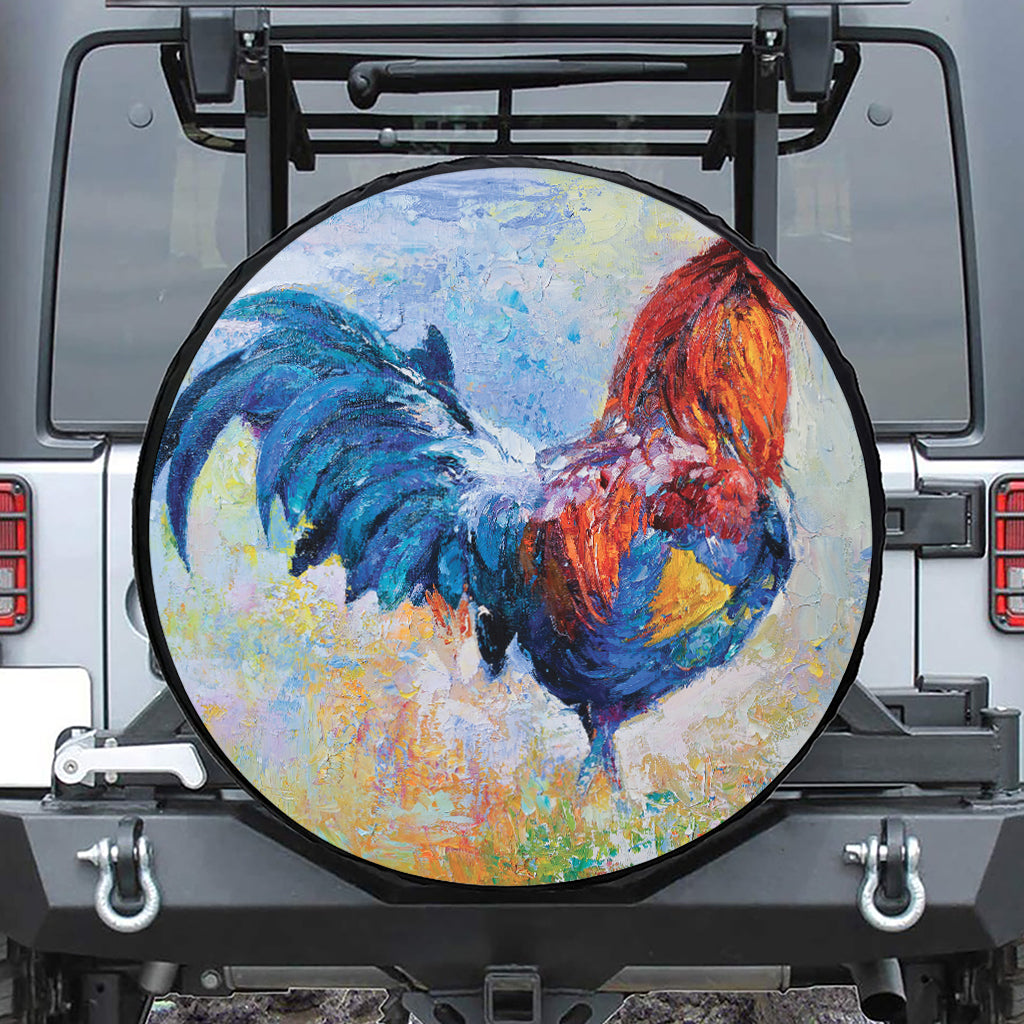 Rooster Painting Print Leather Spare Tire Cover