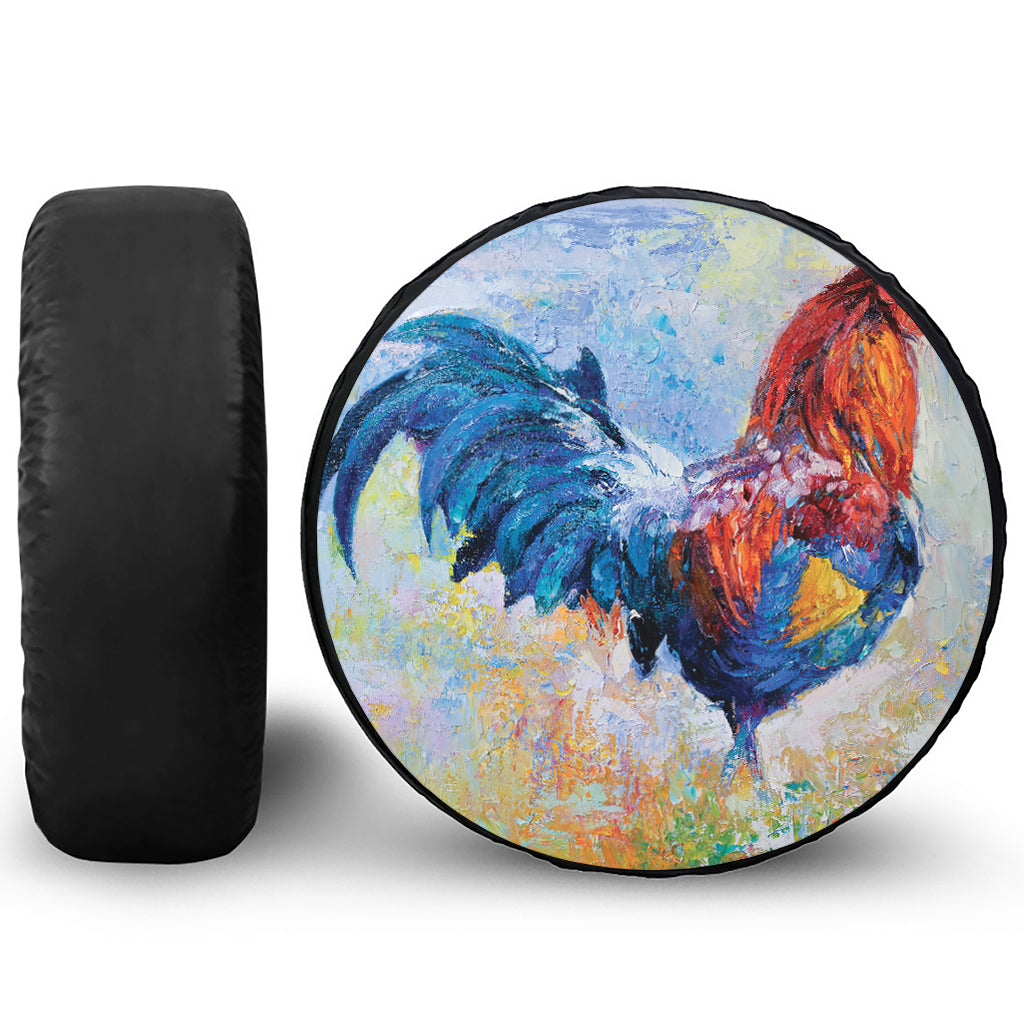 Rooster Painting Print Leather Spare Tire Cover