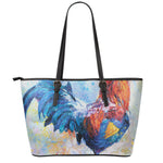 Rooster Painting Print Leather Tote Bag