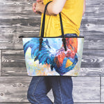 Rooster Painting Print Leather Tote Bag