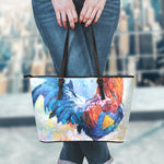 Rooster Painting Print Leather Tote Bag