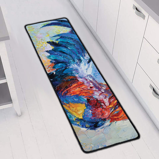 Rooster Painting Print Long Kitchen Mat