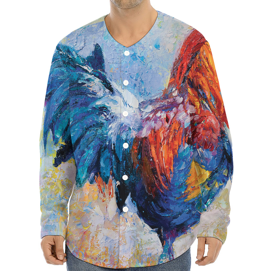 Rooster Painting Print Long Sleeve Baseball Jersey