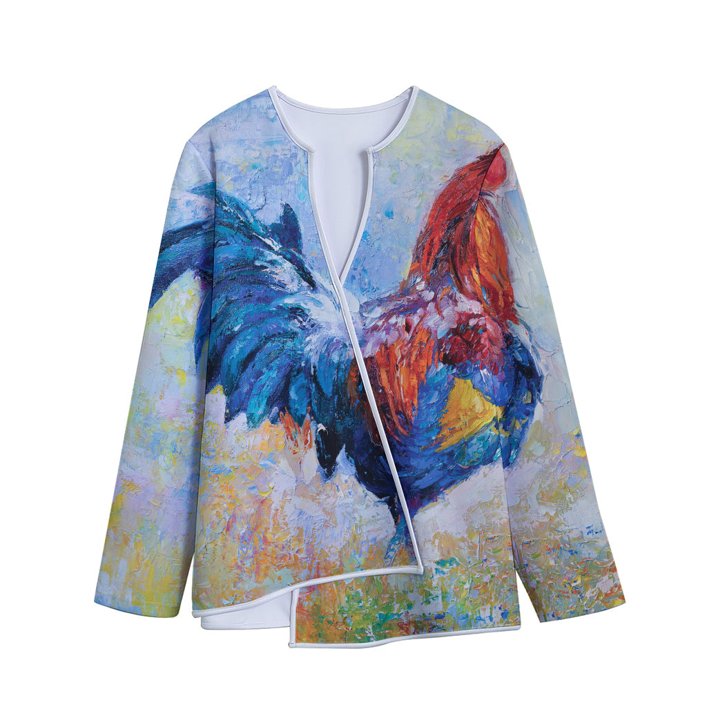 Rooster Painting Print Long Sleeve Short Coat