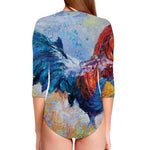 Rooster Painting Print Long Sleeve Swimsuit