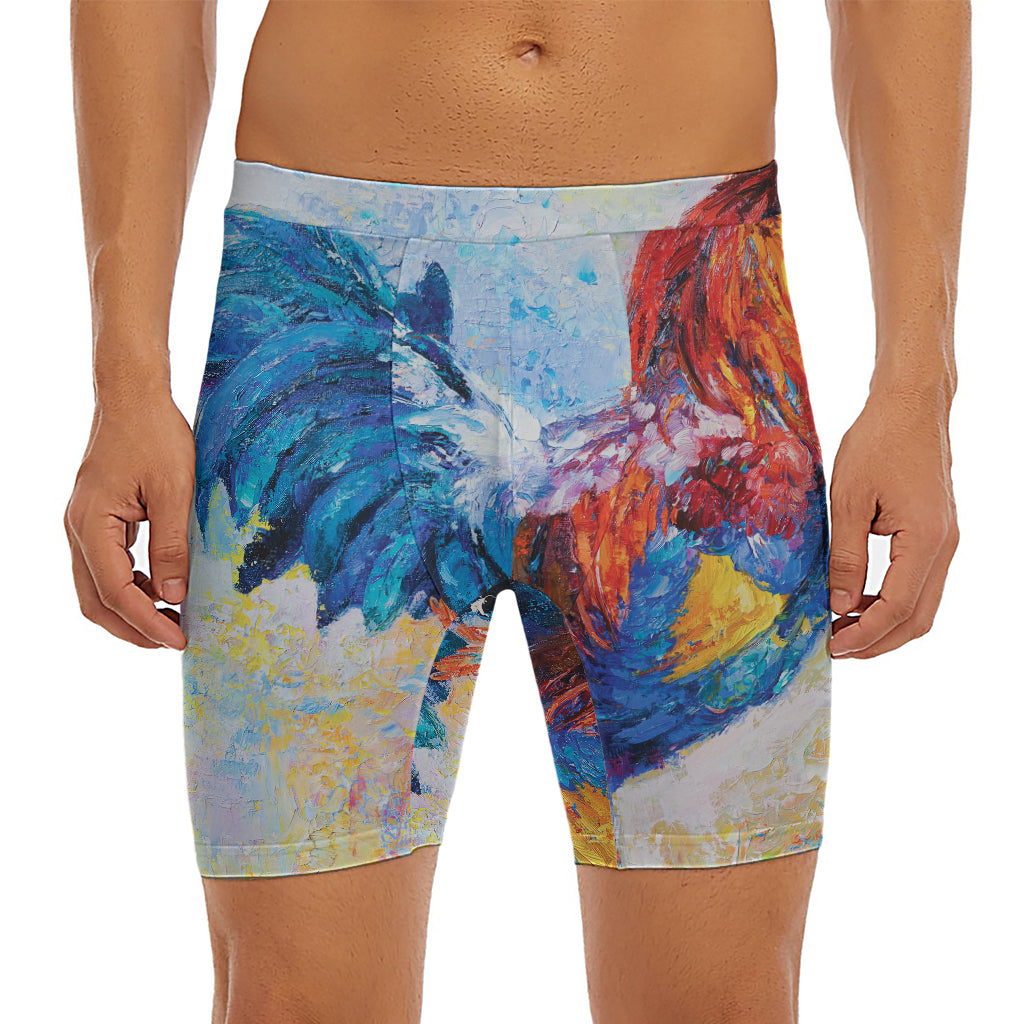 Rooster Painting Print Men's Long Boxer Briefs