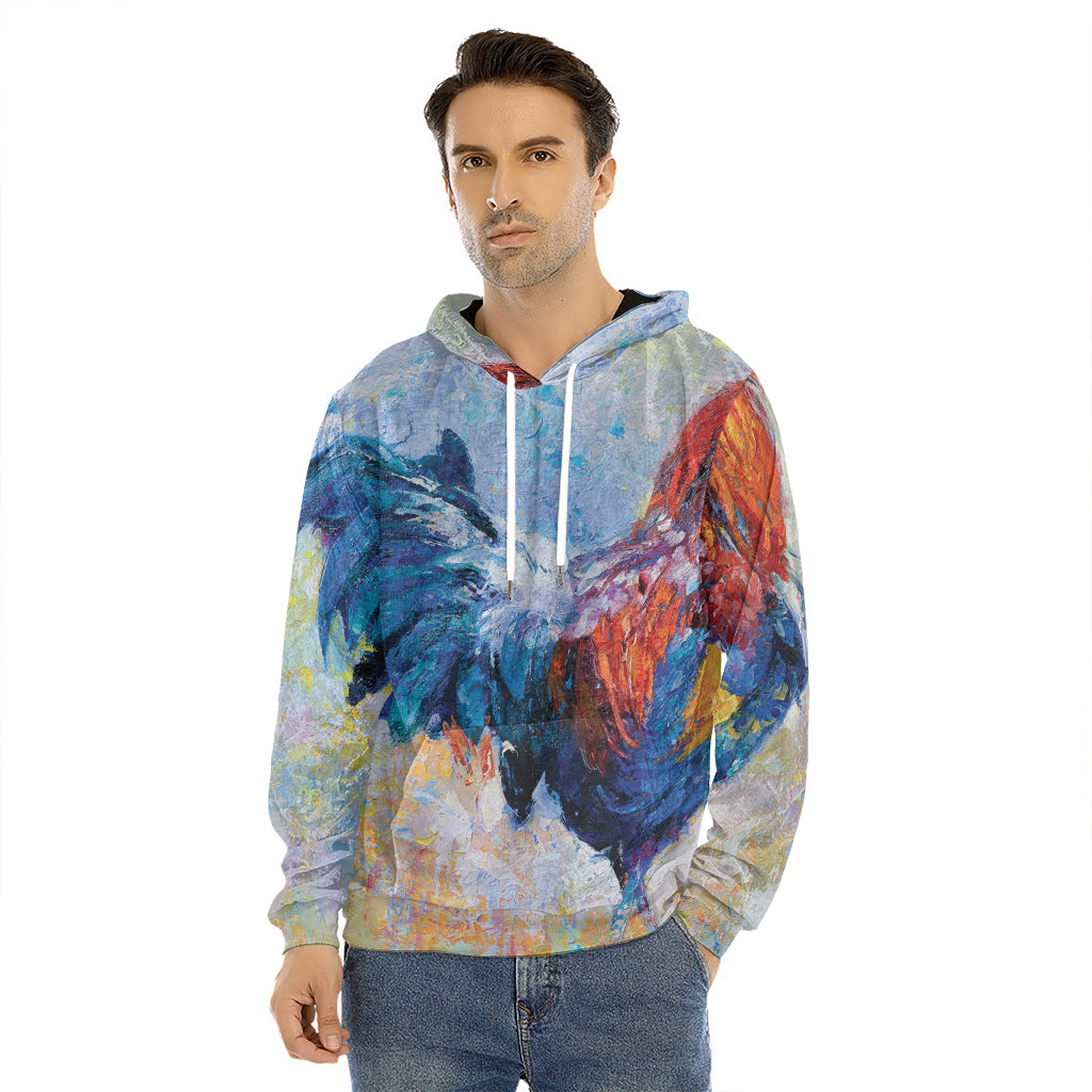 Rooster Painting Print Men's Velvet Pullover Hoodie