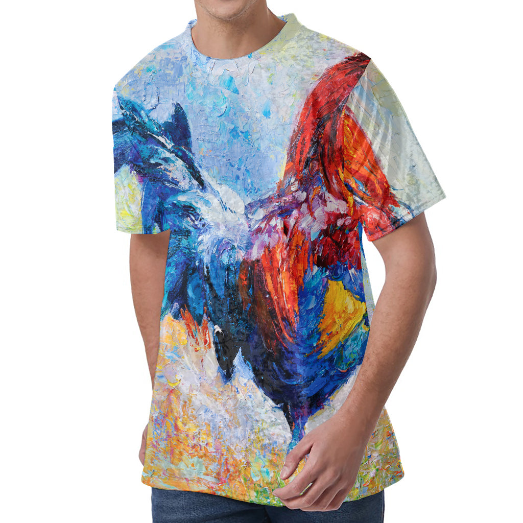 Rooster Painting Print Men's Velvet T-Shirt