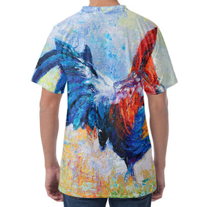 Rooster Painting Print Men's Velvet T-Shirt