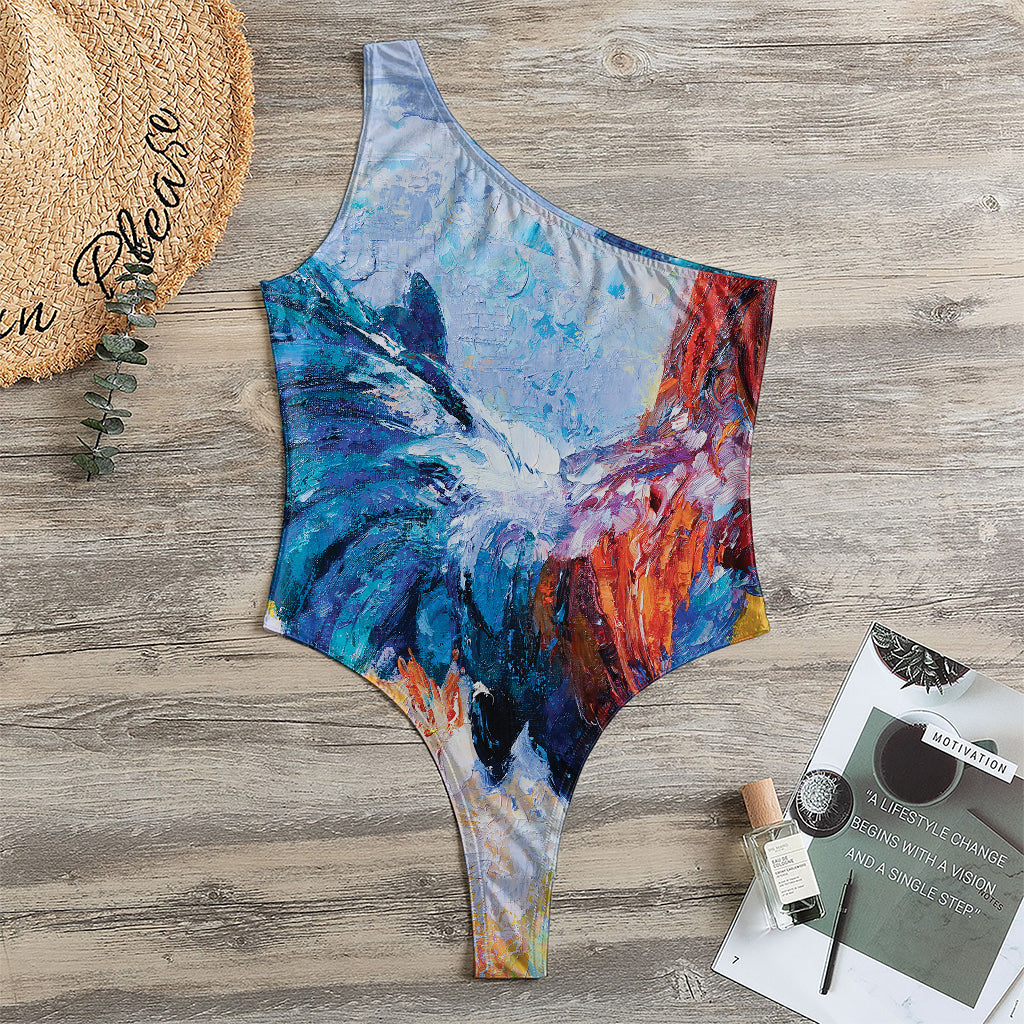 Rooster Painting Print One Shoulder Bodysuit