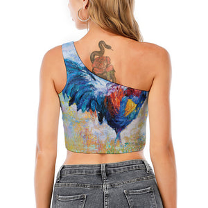 Rooster Painting Print One Shoulder Crop Top