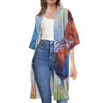 Rooster Painting Print Open Front Beach Cover Up