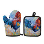 Rooster Painting Print Oven Mitt And Pot Holder Set