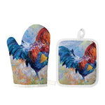 Rooster Painting Print Oven Mitt And Pot Holder Set