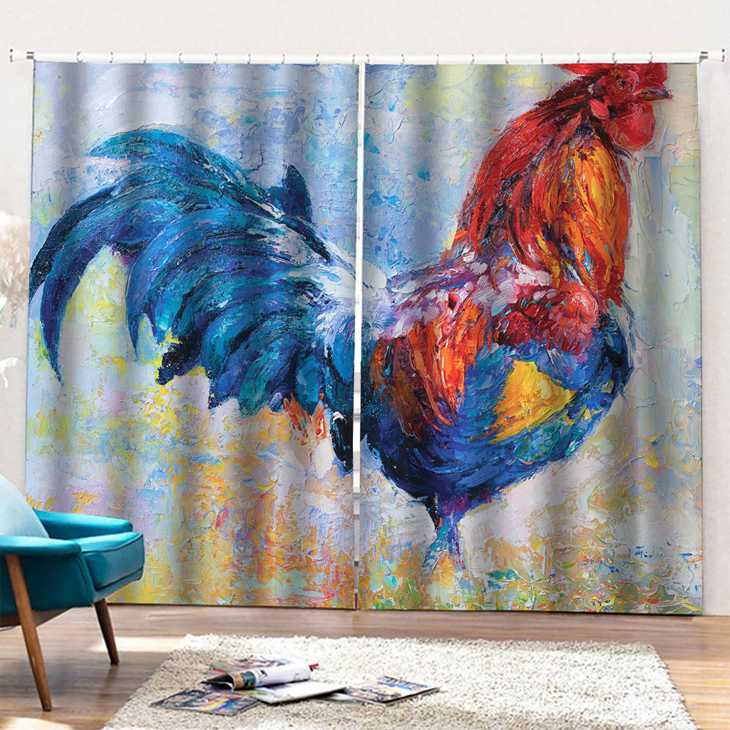 Rooster Painting Print Pencil Pleat Curtains