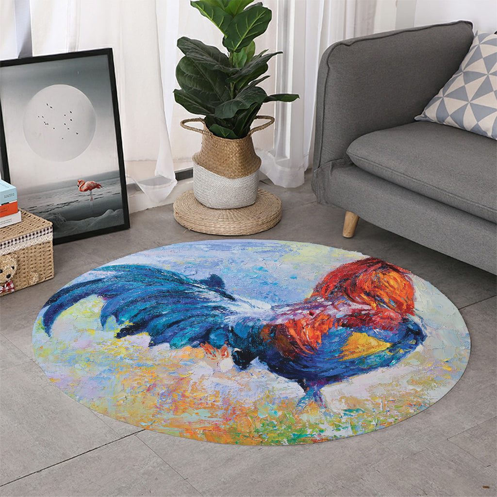 Rooster Painting Print Round Rug