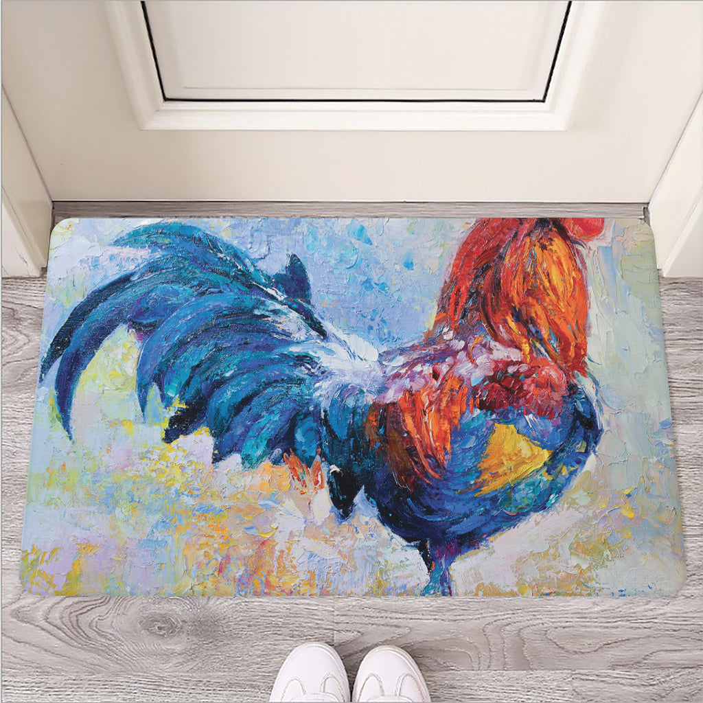 Rooster Painting Print Rubber Doormat