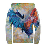 Rooster Painting Print Sherpa Lined Zip Up Hoodie