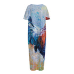 Rooster Painting Print Short Sleeve Long Nightdress