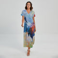 Rooster Painting Print Short Sleeve Maxi Dress