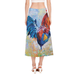 Rooster Painting Print Side Slit Midi Skirt