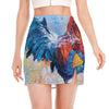 Rooster Painting Print Side Slit Mini Skirt