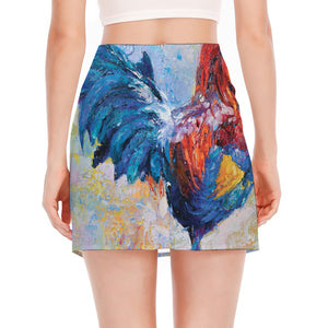 Rooster Painting Print Side Slit Mini Skirt