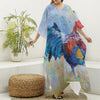 Rooster Painting Print Silk V-Neck Kaftan Dress