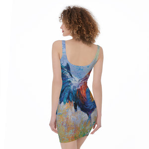 Rooster Painting Print Sleeveless Bodycon Dress