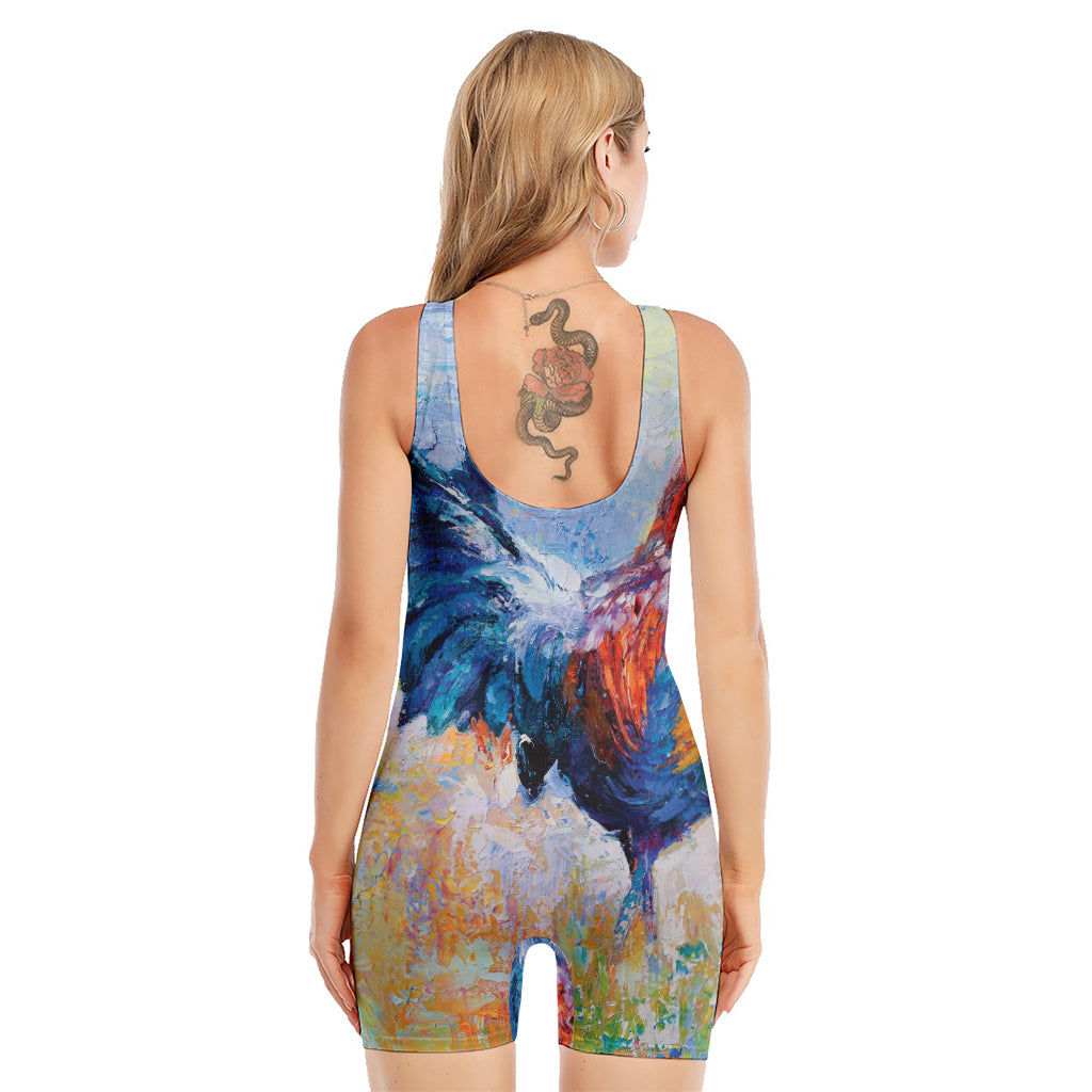 Rooster Painting Print Sleeveless One Piece Swimsuit