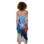 Rooster Painting Print Slim Fit Midi Cami Dress