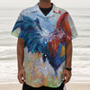 Rooster Painting Print Textured Short Sleeve Shirt