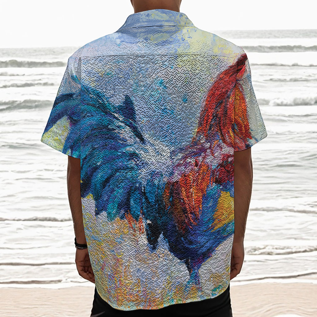 Rooster Painting Print Textured Short Sleeve Shirt