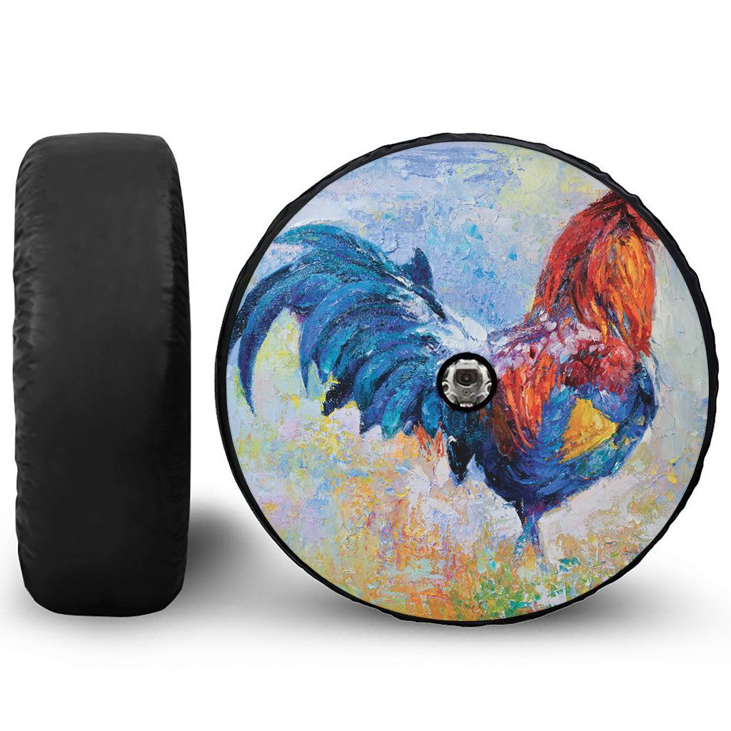 Rooster Painting Print Tire Cover With Camera Hole