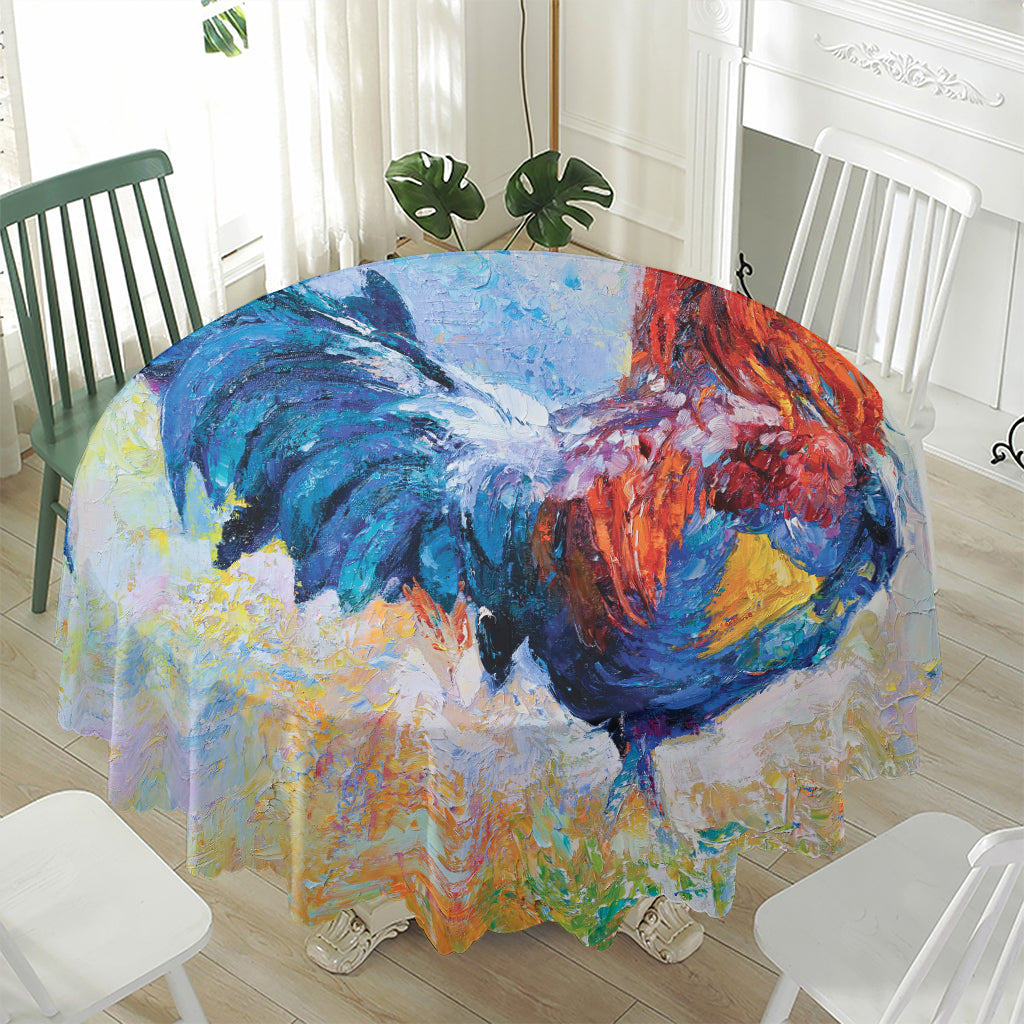 Rooster Painting Print Waterproof Round Tablecloth