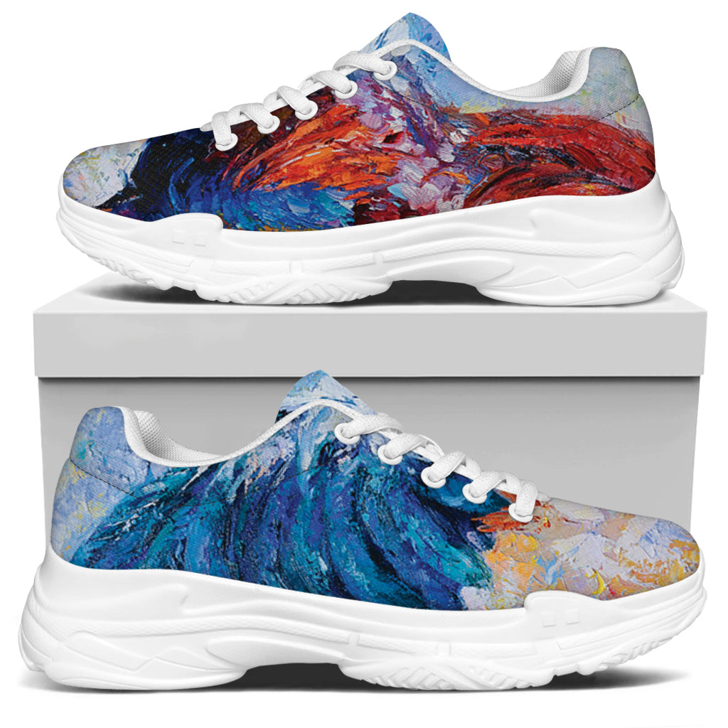 Rooster Painting Print White Chunky Shoes
