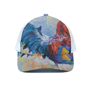 Rooster Painting Print White Mesh Trucker Cap