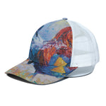 Rooster Painting Print White Mesh Trucker Cap